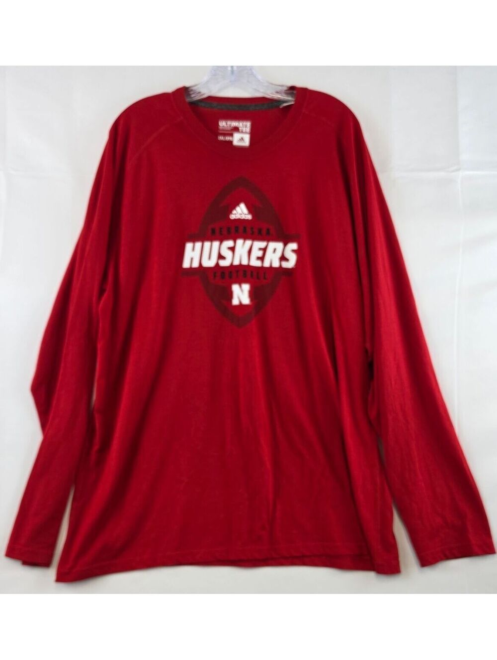 Adidas Nebraska Huskers Football Long Sleeve Ultimate Tee Shirt 2XL Red 100%Poly